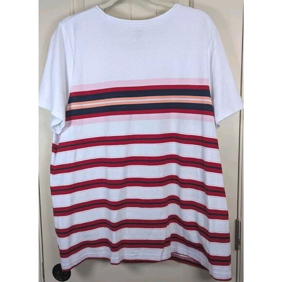 Croft & Barrow The Classic Tee Womens TOP 2X White Red Pink Striped Cotton EUC - Picture 2 of 6